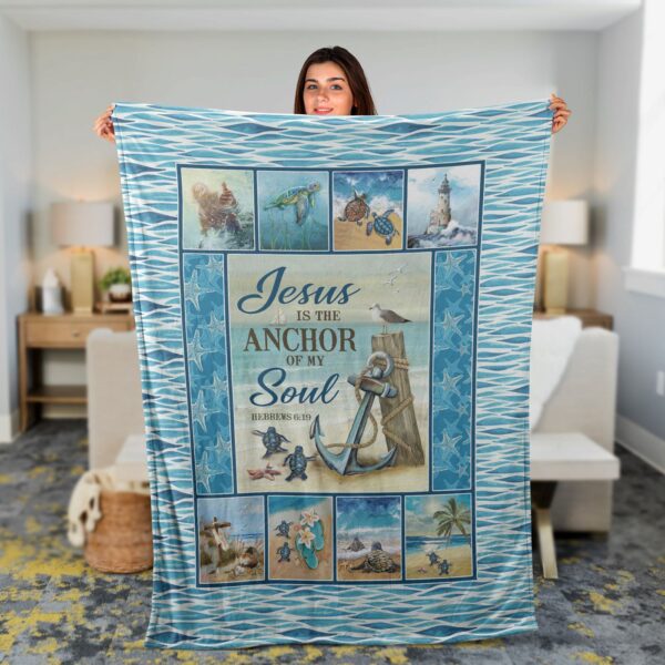 Jesus Is The Anchor Of My Soul Beach Blanket – Christian Faith Throw Ocean Inspirational Gift