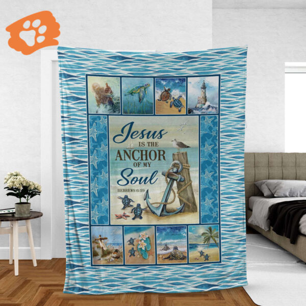 Jesus Is The Anchor Of My Soul Beach Blanket – Christian Faith Throw Ocean Inspirational Gift