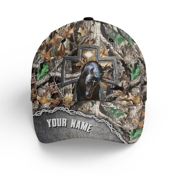 Beautiful Horse Jesus Cross Camo Custom Hat Adjustable Mesh Unisex Baseball Hat, Horse Gifts For Girls Horse Hats, Fishing Classic Cap Trucker Classic Hats Gift