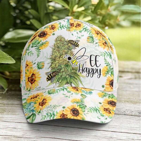 Bee happy Sunflower Pattern Baseball Cap, Christian, Jesus Hat Trucker Classic Hats Gift