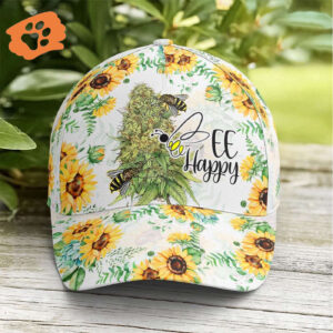 Bee happy Sunflower Pattern Baseball Cap, Christian, Jesus Hat Trucker Classic Hats Gift