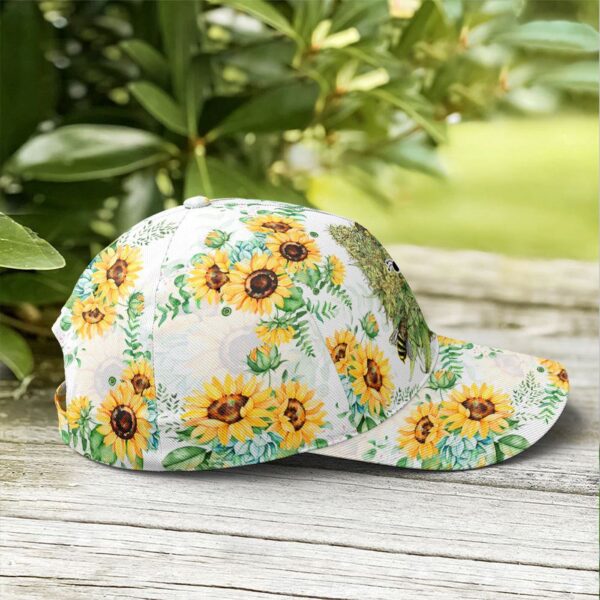 Bee happy Sunflower Pattern Baseball Cap, Christian, Jesus Hat Trucker Classic Hats Gift