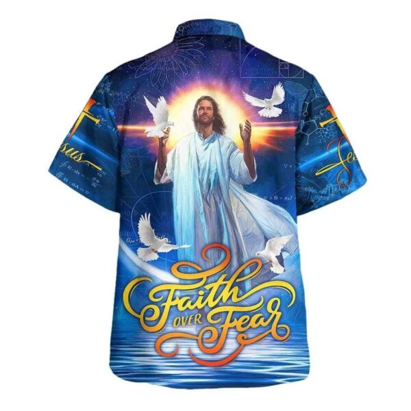 Men s Christian Hawaiian Shirt: Bible Verse Faith Over Fear Design with Jesus and Dove – Perfect Gift for Christians
