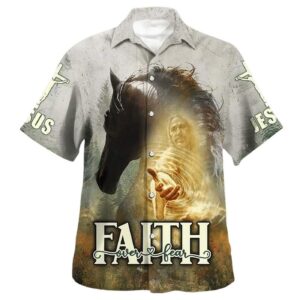 Faith Over Fear Men s Christian Hawaiian Shirt with Bible Verse & Jesus Design