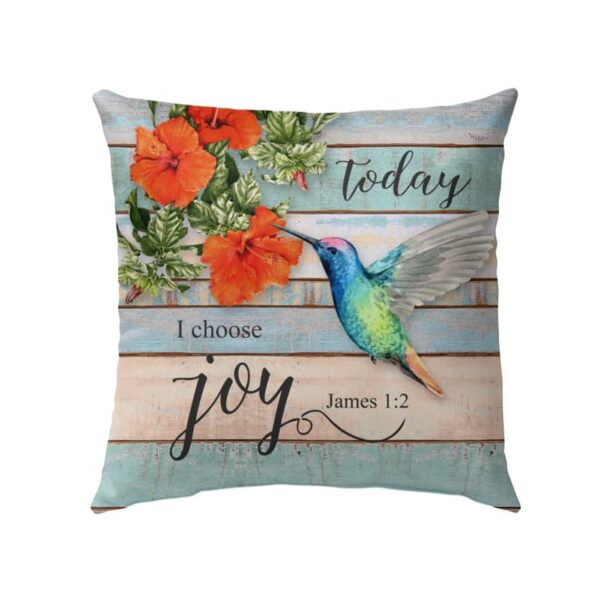Christian Bible Verse Pillow – Jesus Hibiscus Hummingbird – Joyful Gift – James 1:2