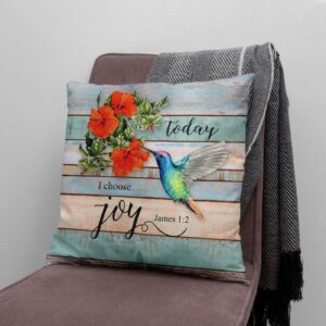 Christian Bible Verse Pillow - Jesus Hibiscus Hummingbird - Joyful Gift - James 1:2