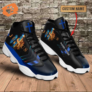 Black and Blue Cross Jesus custom name Air Jordan 13 Shoes Gift for Men Women