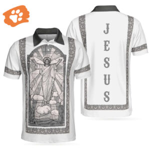 Black and White Jesus Men Polo Shirt - Resurrection Egyptian Christian Tee for Men