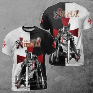 Black And White Jesus Protection Knight Templar Men's T-shirt S-5XL 3