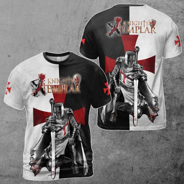 Black And White Jesus Protection Knight Templar Men’s T-shirt S-5XL