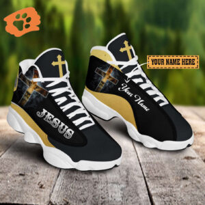 Black and Yellow Lion Jesus Custom name Air Jordan 13 Shoes - Gift for Men Women