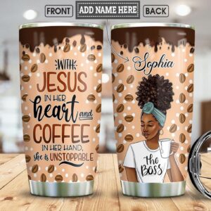 Black Woman Coffee Jesus BWM Personalized Stainless Steel Tumbler - Jesus Lover Men Women