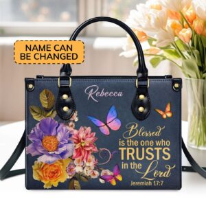 Personalized Flower Leather Handbag Gift Jeremiah 17:7 Trust in the Lord for Women