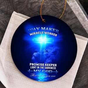Blue cross, Lion king, Way maker miracle worker - Jesus Ceramic Circle Ornament