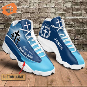 Blue Cross Walk By Faith Jesus custom name Air Jordan 13 Shoes Gift for Men Women