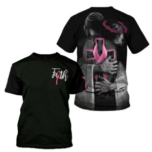 Breast Cancer T-shirt Breast Cancer Awareness Faith Jesus Hugging In His Arms Black Hoodie Adult 2025 1