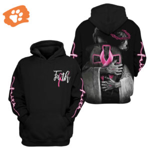 Breast Cancer T-shirt Breast Cancer Awareness Faith Jesus Hugging In His Arms Black Hoodie Adult 2025