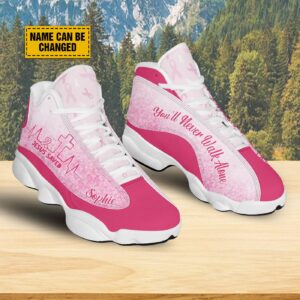 Breast Cancer Warrior Personalized Basketball Shoes Jesus Saved Heartbeat Running Shoes You'll Never Walk Alone Breast Cancer Support Gift 1