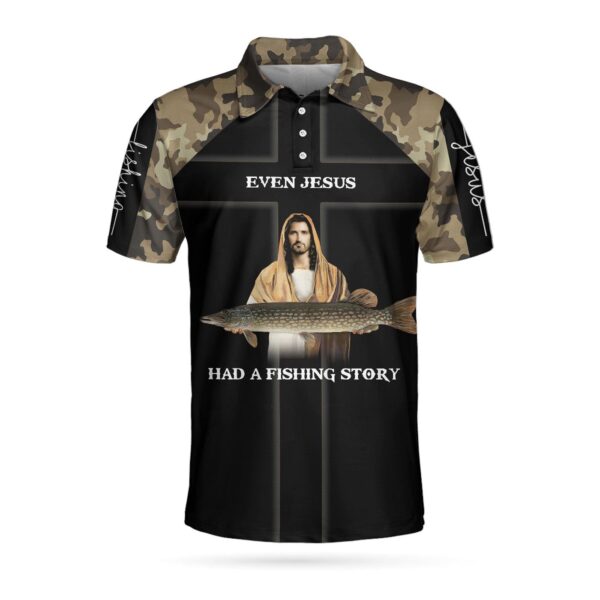 Camo Jesus Fishing Men Polo Shirt: Jesus Is My Savior Fishing Is My Therapy – Perfect Gift for Christian & Fishing Lovers