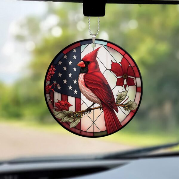 Cardinal Bird American Flag Ceramic & Red Acrylic Ornament Set for Christmas Church Lovers Gifts