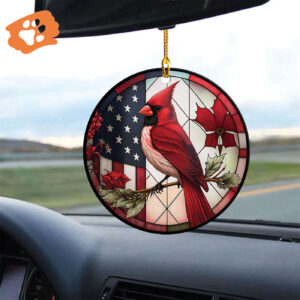 Cardinal Bird American Flag & Red Design Ornaments - Christmas Decoration & Religious Gifts