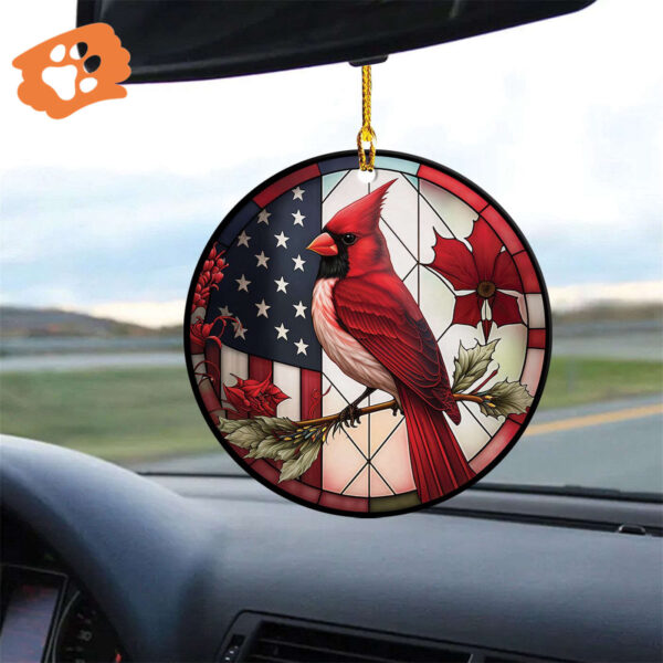Cardinal Bird American Flag & Red Design Ornaments – Christmas Decoration & Religious Gifts