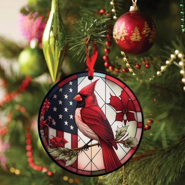 Cardinal Bird American Flag & Red Design Ornaments – Christmas Decoration & Religious Gifts