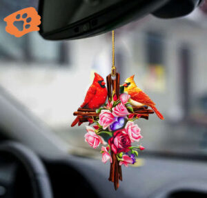 Cardinal Roses & Jesus Ornament: Dual-Sided Religious Decor