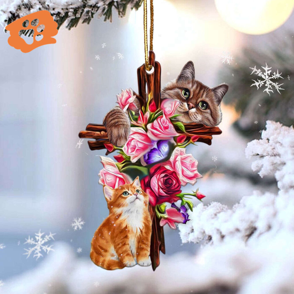 Cat Roses & Jesus Double-Sided Ornament – Unique Religious Pet Decor Cat Roses & Jesus Double-Sided Ornament – Unique Religious Pet Decor