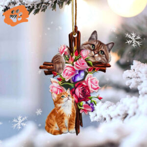 Cat Roses & Jesus Double-Sided Ornament - Unique Religious Pet Decor