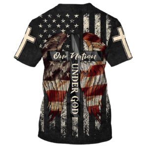 Christ Cross Wings 3D T-Shirt - One Nation Under God American Flag - Perfect Gift for Christian and Jesus Fans 1