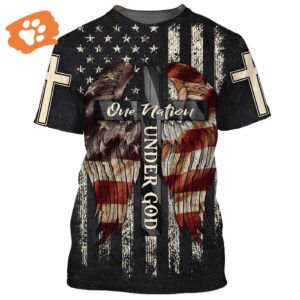 Christ Cross Wings 3D T-Shirt - One Nation Under God American Flag - Perfect Gift for Christian and Jesus Fans