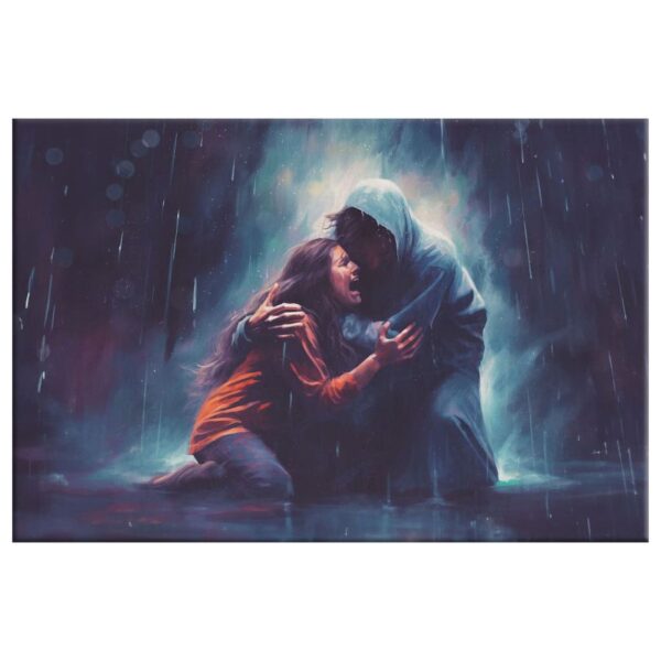 Christian Art: Jesus Holds A Woman In The Storm Wall Art Canvas