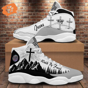 Christian Basketball Shoes Walk By Faith, Jesus Christ Cross Running Shoes For Prayer