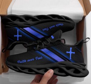 Faith Over Fear: Jesus Black Blue Running Sneakers for Men & Women 1