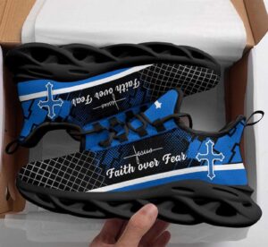 Jesus Blue Faith Over Fear Running Sneakers for Men and Women - Christian Best Running Shoes 1