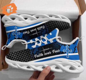 Jesus Blue Faith Over Fear Running Sneakers for Men and Women - Christian Best Running Shoes