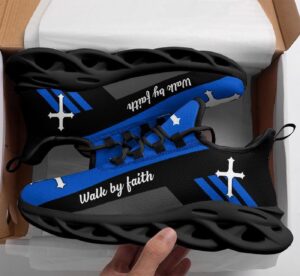 Walk By Faith with Jesus: Best Running Shoes for Men and Women - Blue Christ Sneakers 1