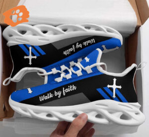 Walk By Faith with Jesus: Best Running Shoes for Men and Women - Blue Christ Sneakers