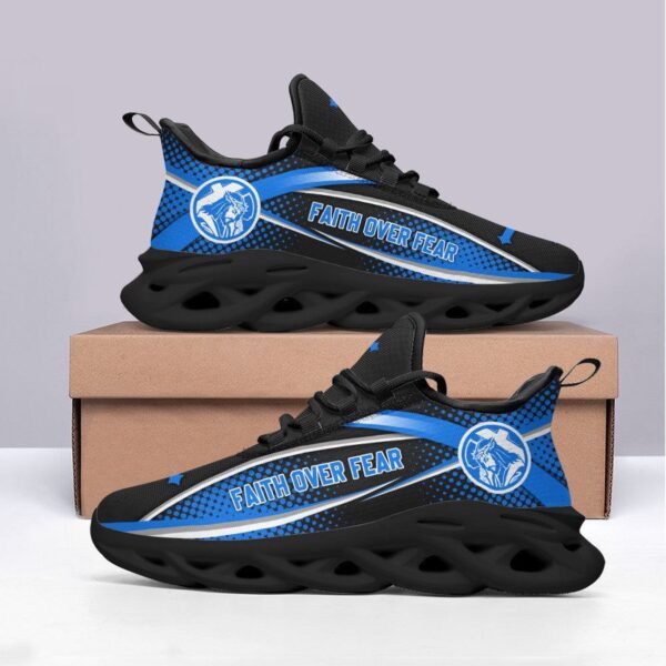 Jesus Faith Over Fear Blue Running Sneakers Christian Best Shoes for Men and Women