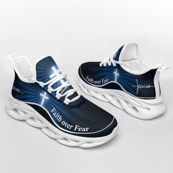 Jesus Faith Over Fear Blue Running Sneakers – Christian Fashion Shoes for Men and Women