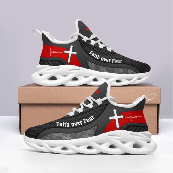 Jesus Faith Over Fear Running Sneakers: Christian Grey Max Soul Shoes for Men and Women