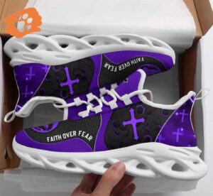 Jesus Faith Over Fear Purple Running Sneakers - Christian Best Shoes for Men & Women
