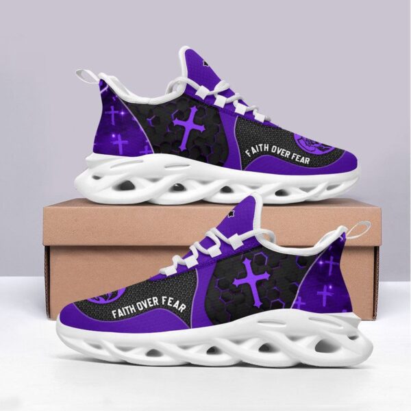 Faith Over Fear Purple Running Shoes – Christian Men & Women s Jesus Fashion Sneakers