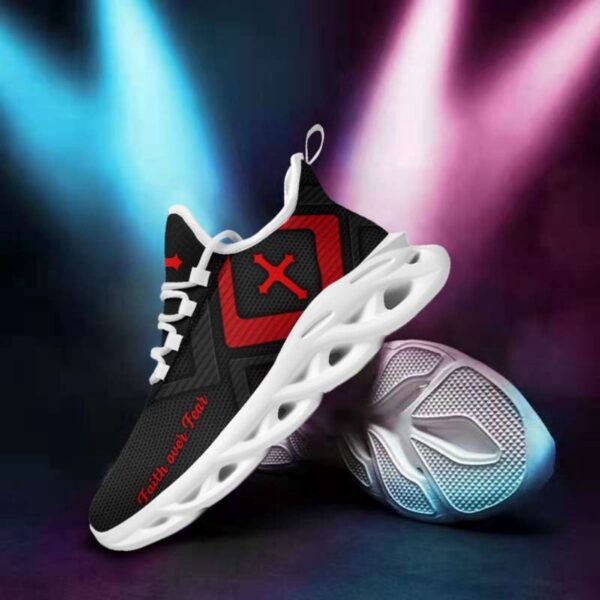 Christian Faith Over Fear Running Shoes – Red & Black Max Soul Sneakers for Men & Women