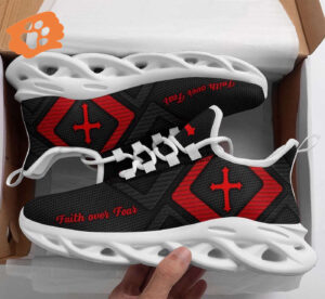 Christian Faith Over Fear Running Shoes - Red & Black Max Soul Sneakers for Men & Women