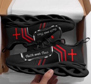Faith Over Fear: Christian Running Shoes for Men and Women – White & Black Max Soul Sneakers 1