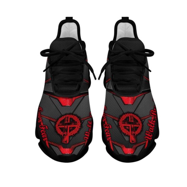 Jesus Red and Black Faith Over Fear Running Sneakers for Men and Women – Christian Best Max Soul Shoes