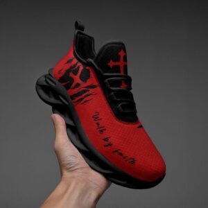Jesus Red Walk By Faith Running Sneakers - Christian Best Fashion Shoes for Men and Women 1