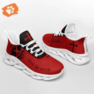 Jesus Red Walk By Faith Running Sneakers - Christian Best Fashion Shoes for Men and Women